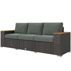 3-Seat Outdoor Patio Sofa with Cushions, PE Rattan Wicker Sofa with Wide Armrests, Outdoor Wicker Couch, Dark Gray