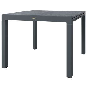 Patio Table for 6-8 People Dark Gray Aluminum Frame Rectangle Garden Table with Wood Effect Steel Top for Backyard