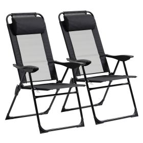 Set of 2 Portable Folding Recliner Outdoor Patio Chaise Lounge Chair with Adjustable Backrest, Black