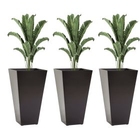 28ft Tall Plastic Planters, Set of 3, square Flower Pot, anti-crack, fade-resistant, Outdoor & Indoor, for lawns, patios, Brown