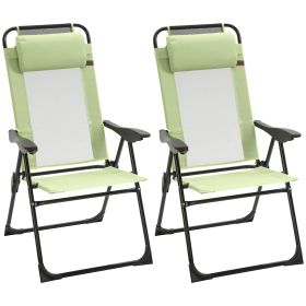 Folding Recliner Set of 2 Adjustable Backrest Outdoor Patio Lounge Chair Green