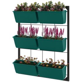 3-Tier Wall Planter Green with 6 Pots Hanging Planter Holder with Drainage for Flowers Vegetables