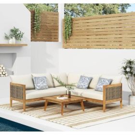 CROWNE 4-PCS SOFA CONVERSATION SET W/ BEIGE CUSHION, TEAK