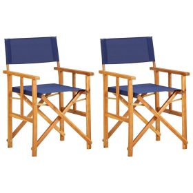 Chair Set of 2 Natural wood color and Blue