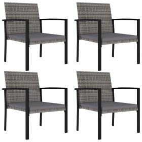 Dining Chair Set of 4 Grey Poly Rattan, Steel, Polyester Standard