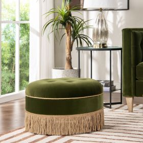 Yolanda 24" Round Upholstered Accent Ottoman, Olive Green Performance Velvet