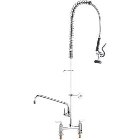 VEVOR Industrial Sink Faucet, 44" Tall, 8" Install Space, 12" Rotating Spout, Surface Mount, Brass-Made with Extendable Sprayer