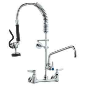 VEVOR Wall-Mounted Kitchen Faucet, 25" Tall, 8" Center Distance, 12" Rotatable Spout, Includes Pre-Rinse Spray, Brass Build, Pull-Down Feature