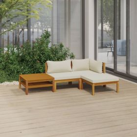 Garden Lounge Set Cream Solid acacia wood, fabric (100% polyester)