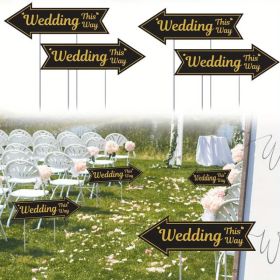 4 Pieces Wedding This Way Sign With Stake Black Golden Arrow Shaped Garden Signs Double Sided Corrugated Plastic Wedding Road Sign (Option: 4Pcs)
