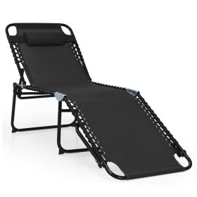 Foldable Recline Lounge Chair with Adjustable Backrest and Footrest (Color: BLACK)