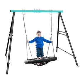Metal Swing Stand Swing Sets for Backyard,Powder Coated Swing Frame of Swing Set with Extra Side Bars (Color: Blue)